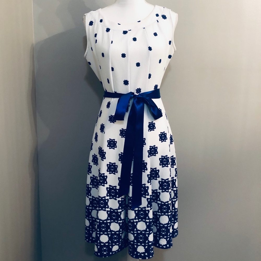 Haani White & Blue Ombré Fit & Flare Dress